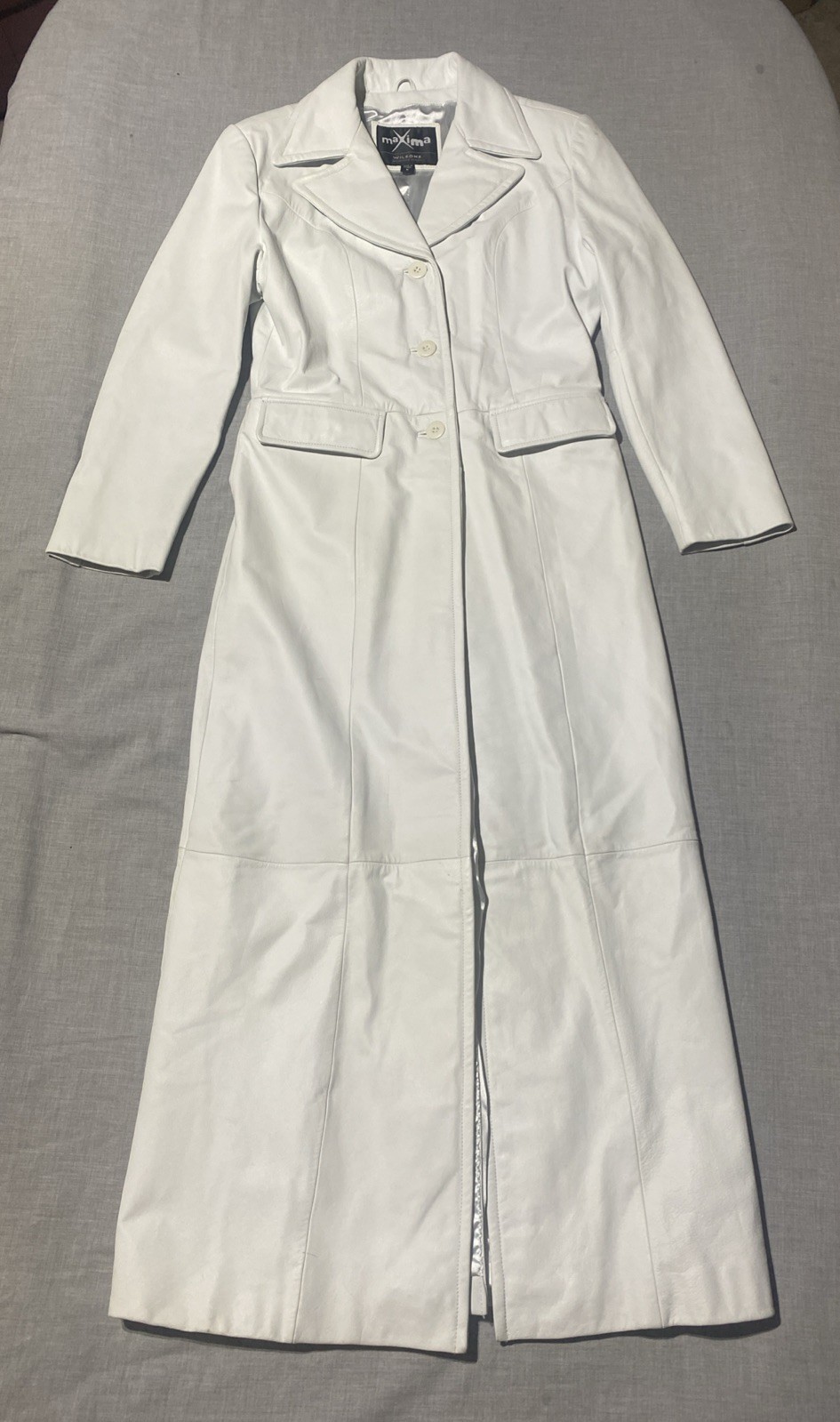 VTG Wilsons Leather Máxima Women&rsquo;s White Long Duster Trench Coat Medium Y2K 90s