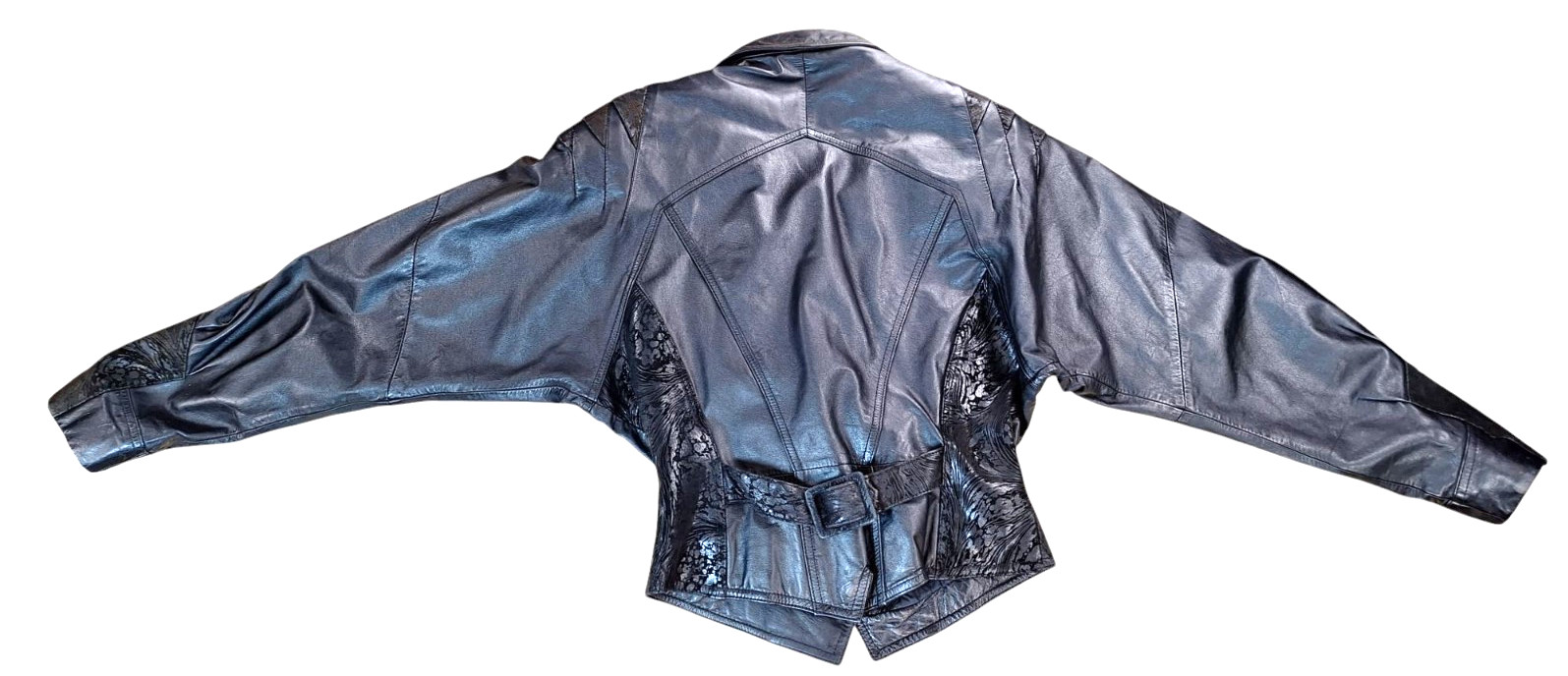 VTG Wilsons 100% Leather Moto Jacket 1980s-90s Black Women MEDIUM Floral Paisley