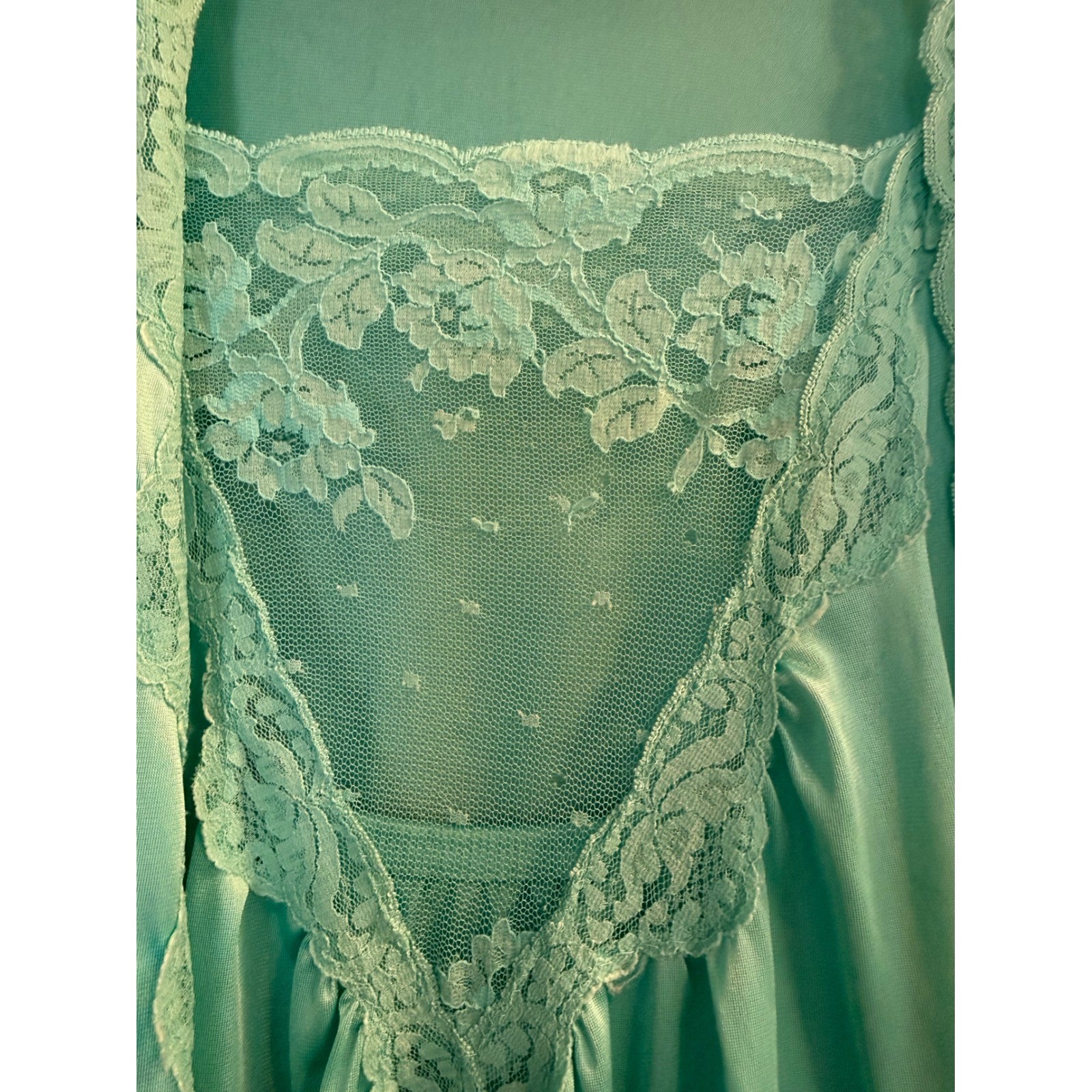 Lorraine Nightgown Robe Set Womens Small Teal Good Vintage Lace Antron III Nylon