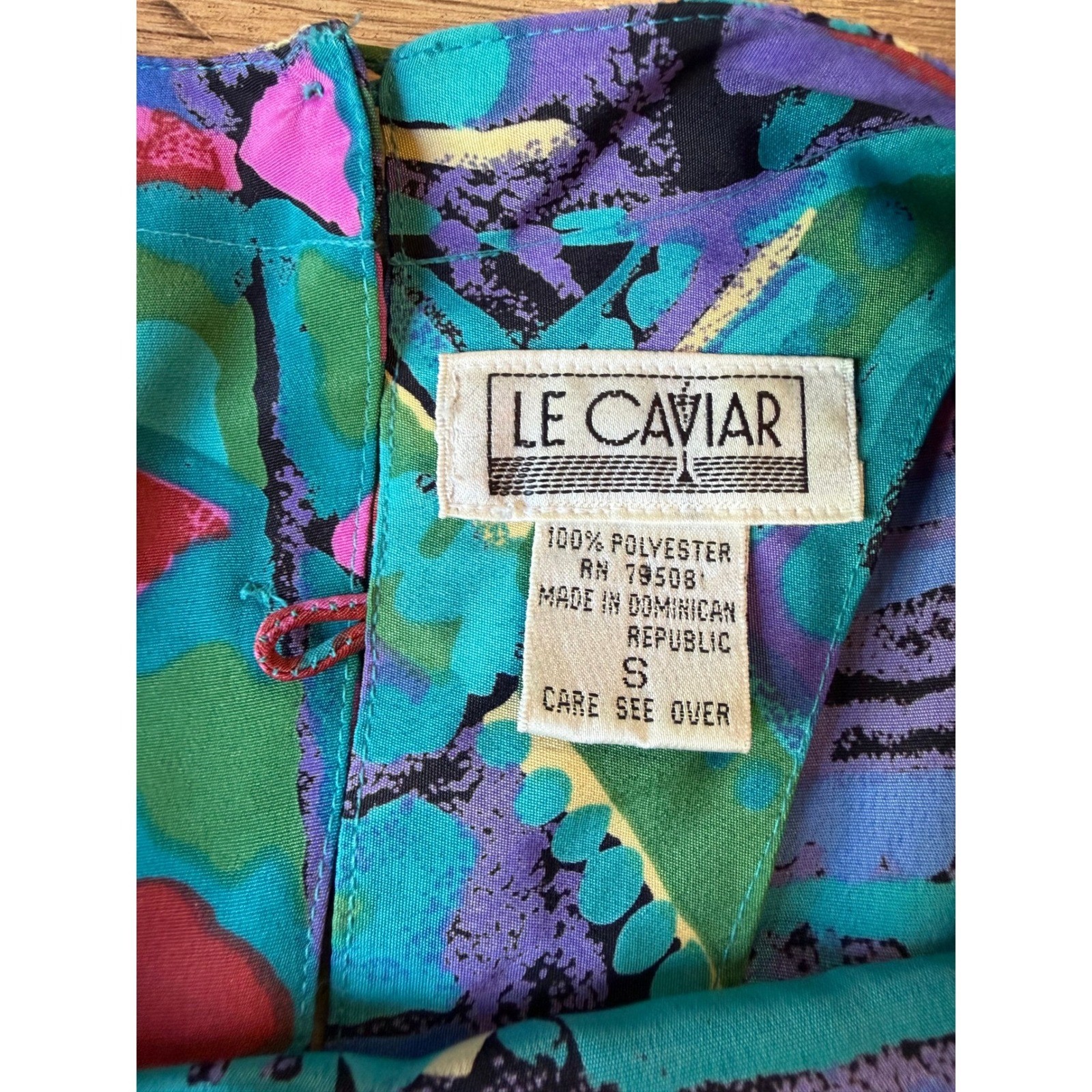 Vintage Blouse Multicolor Abstract Geometric Button Back 80s 90s Crop Top Indie