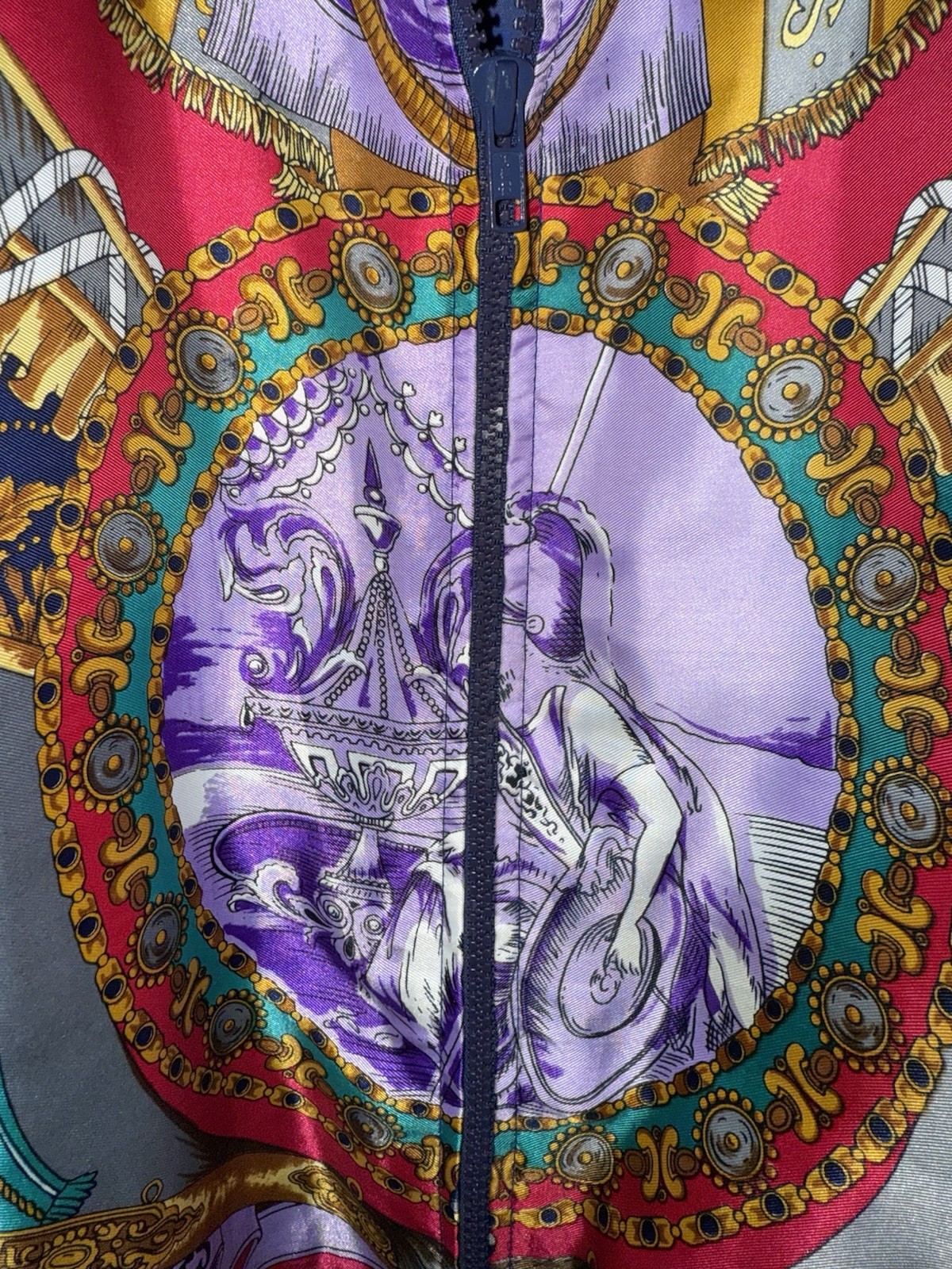 Jacqueline Ferrar Vintage Bomber Jacket Knights Heraldic Satin Oversized
