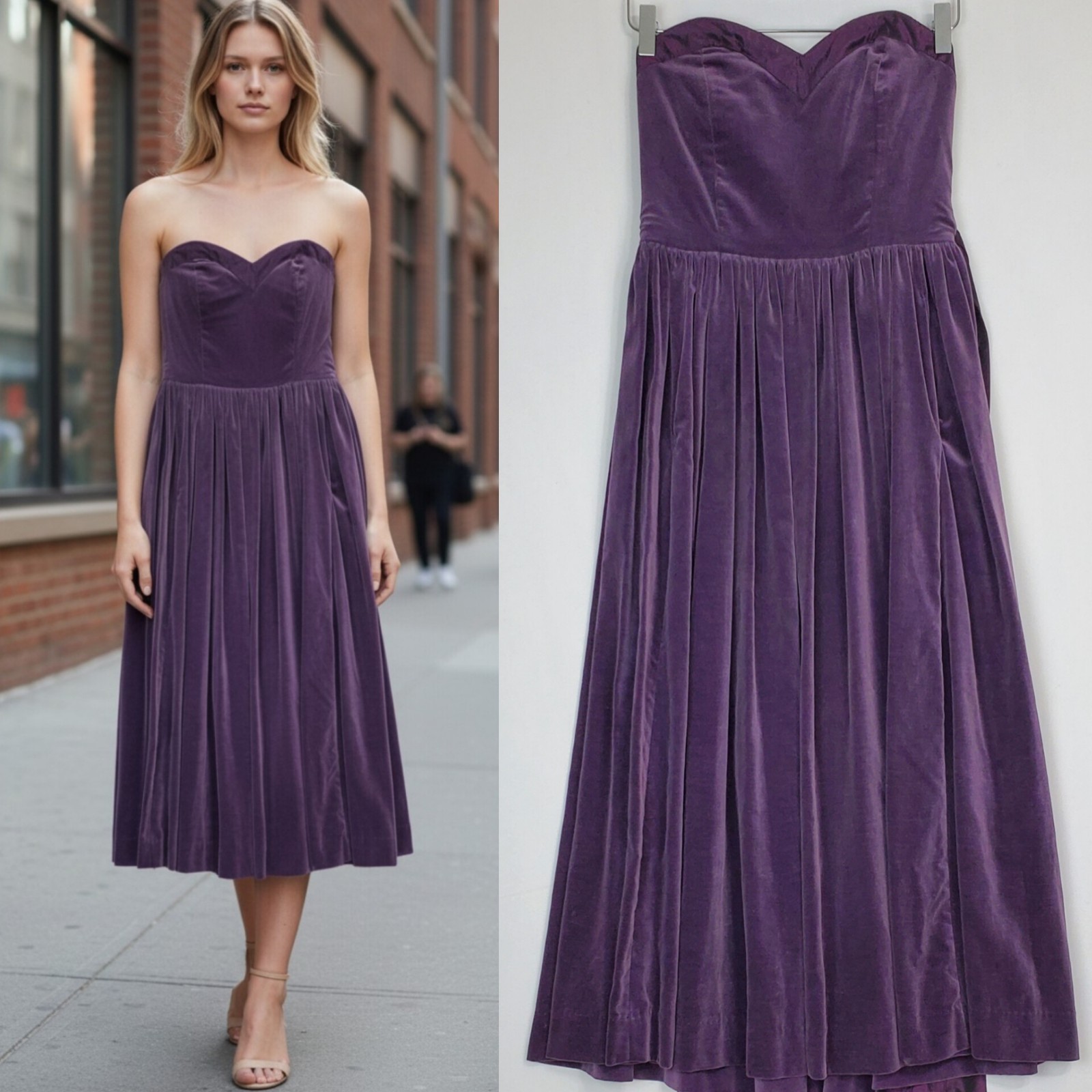 Laura Ashley vintage sz 10 velvet strapless fit flare dress purple party 80s 90s