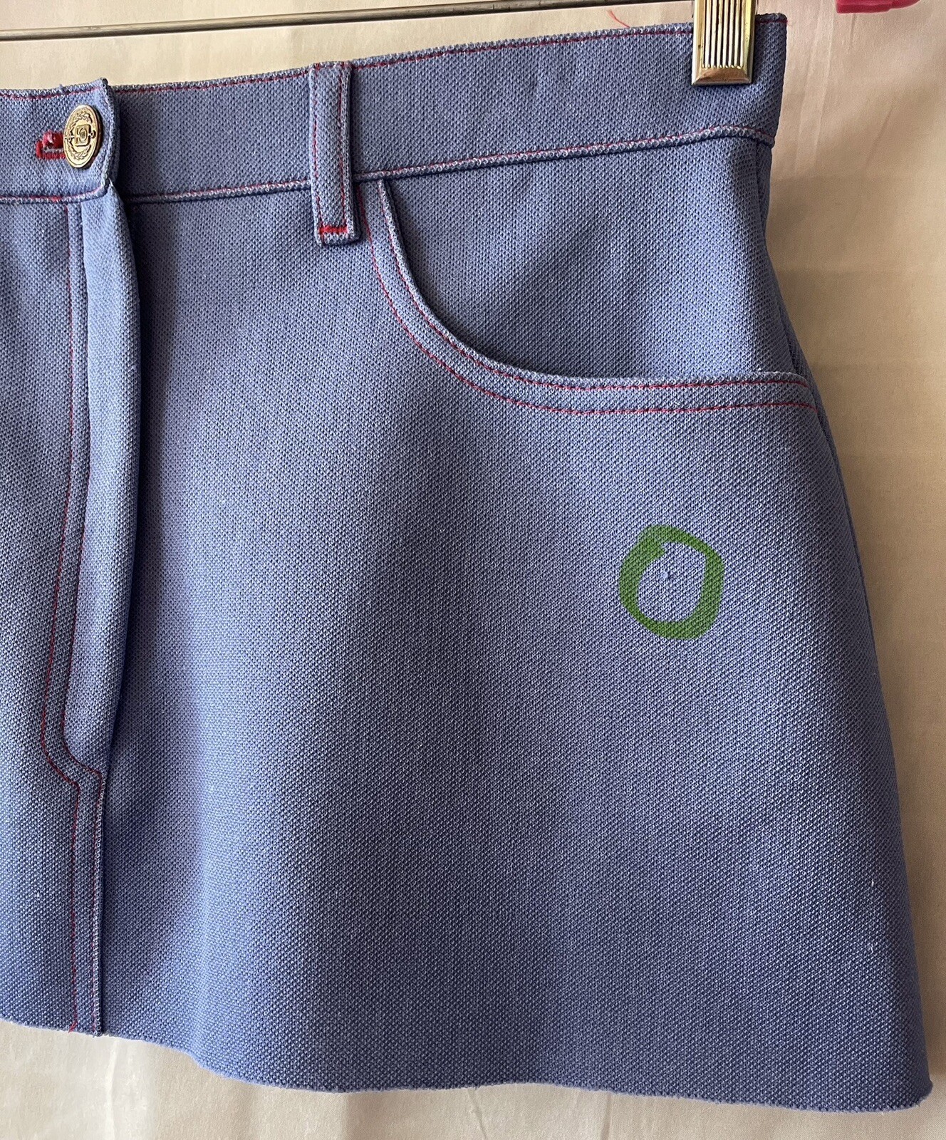 VINTAGE 70&rsquo;S GRAFF CALIFORNIA WEAR BLUE POLY SHORT MINI SKIRT, 28&Prime; WAIST, EUC