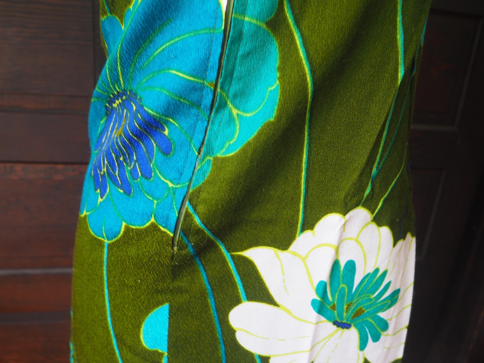 VTG 60s 70s Brown Blue Floral Boho Hippy Midi Retro Mod Dress Womens S
