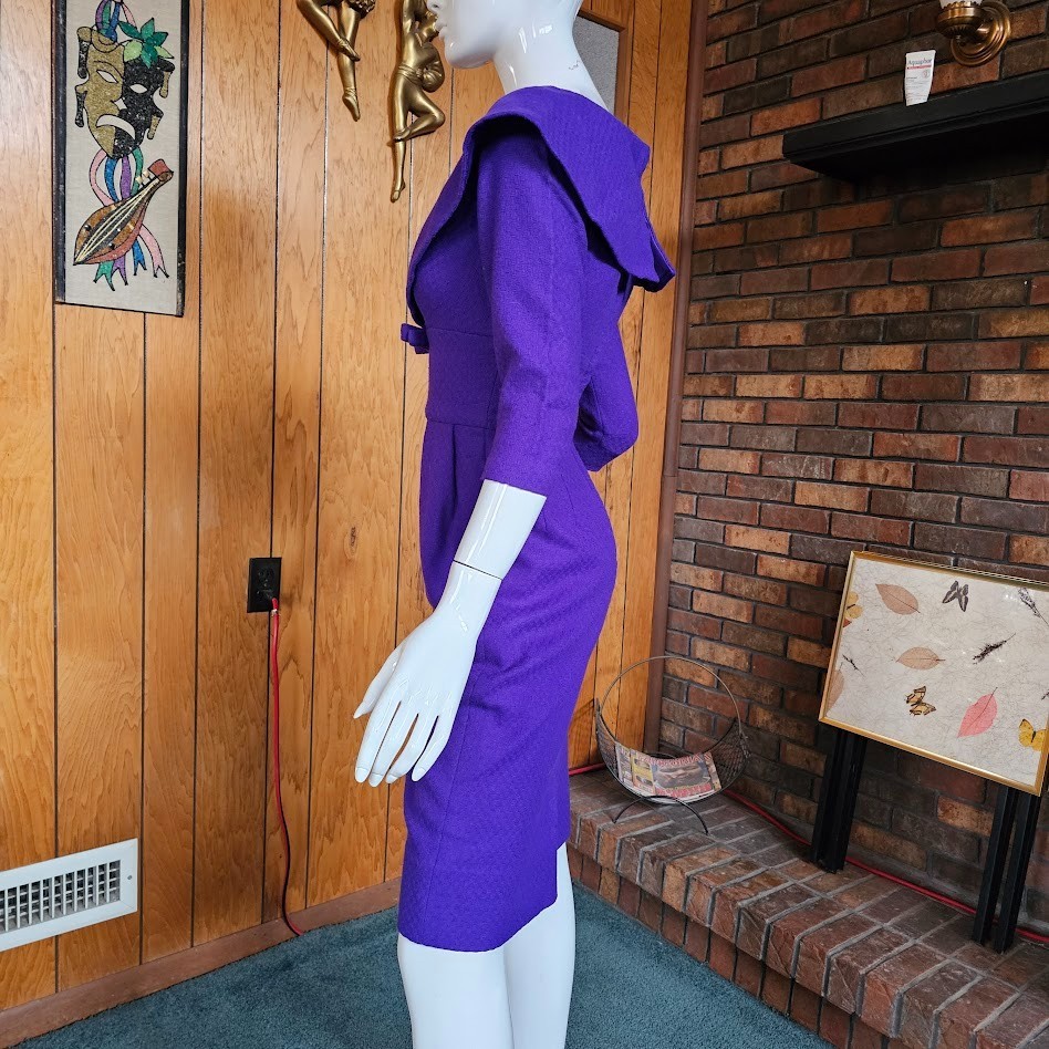 Vtg 50s Rockabilly Violet Purple Wool Wiggle Pencil Cocktail Party Dress XS/S