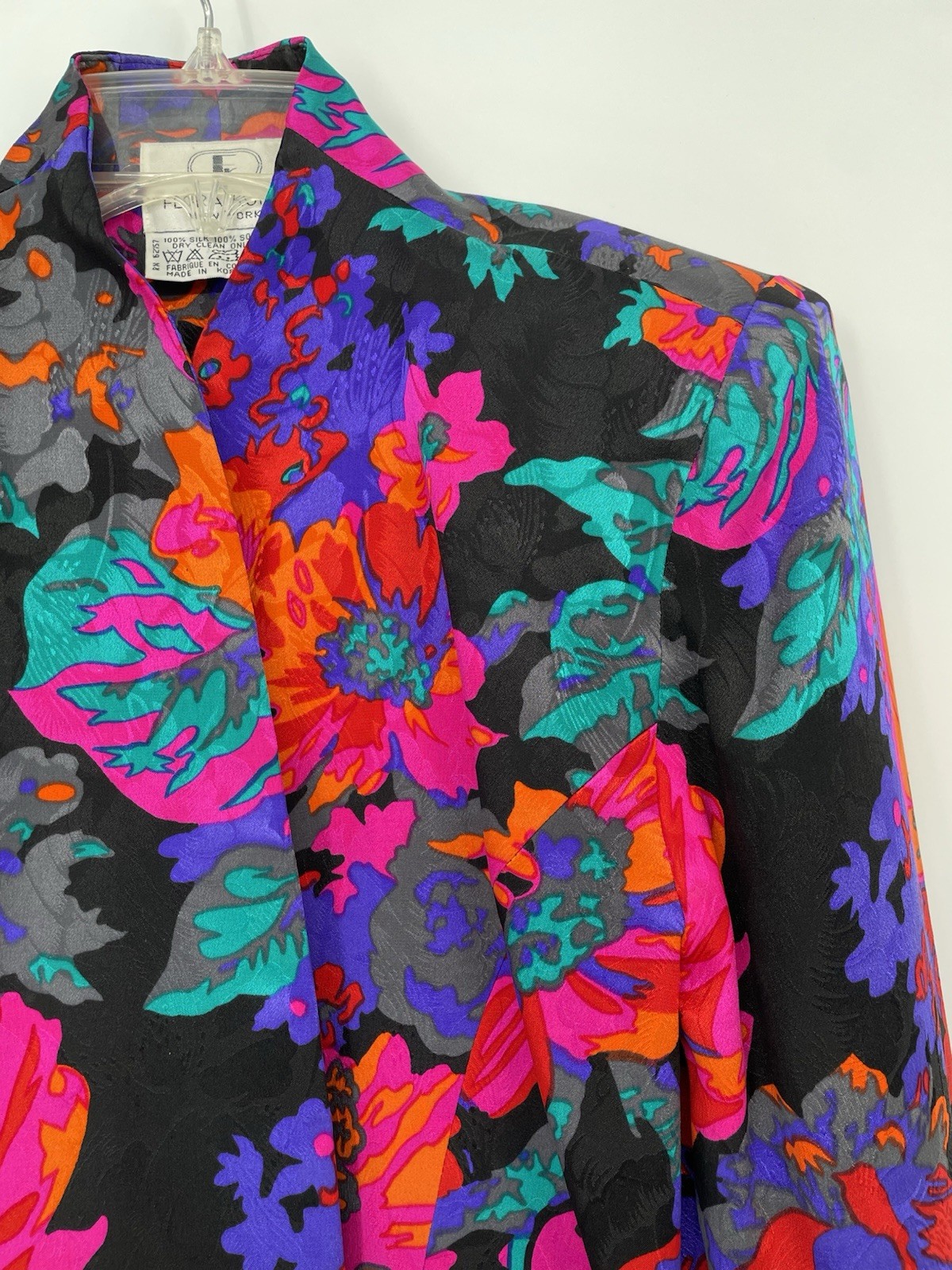 Vintage Iconic 80s Flora Kung Bold Abstract Floral Silk Asian Jacket Obi Belt XS