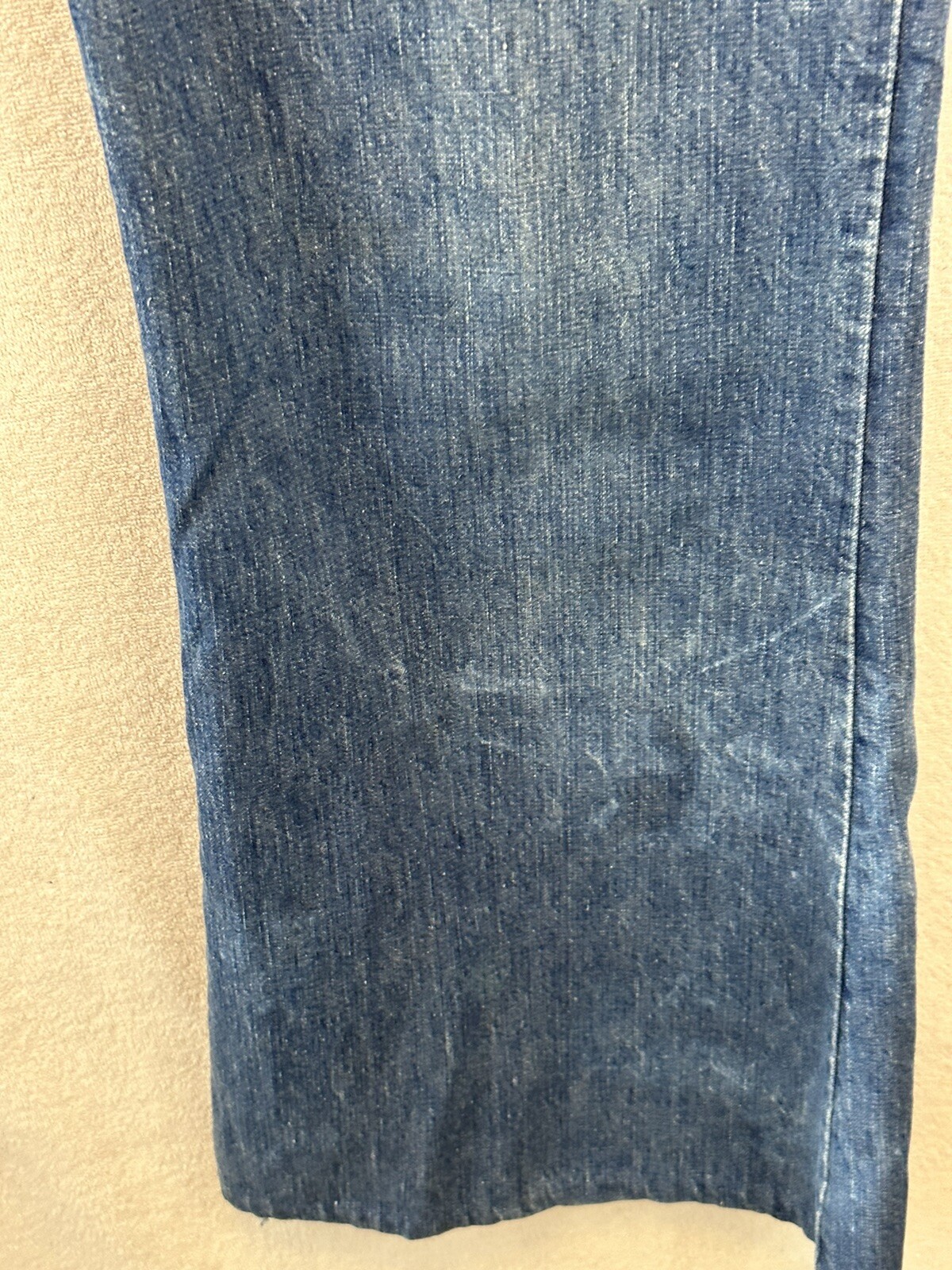 Vintage 70s Womens Thrashed Denim Flare Jeans Trouser Talon Pleated 32 x 28