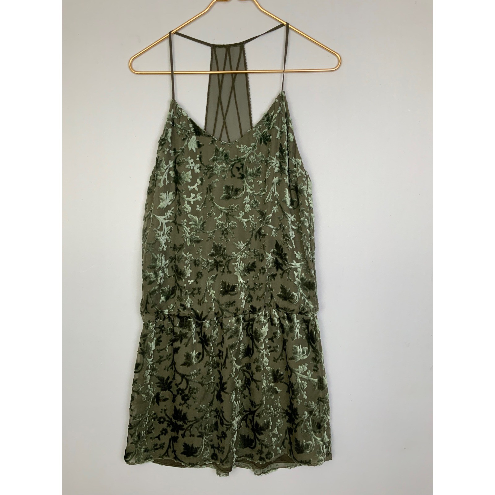 NWT Haute Hippie Small Silk Olive Green Velvet Burnout Strappy Back Mini Dress