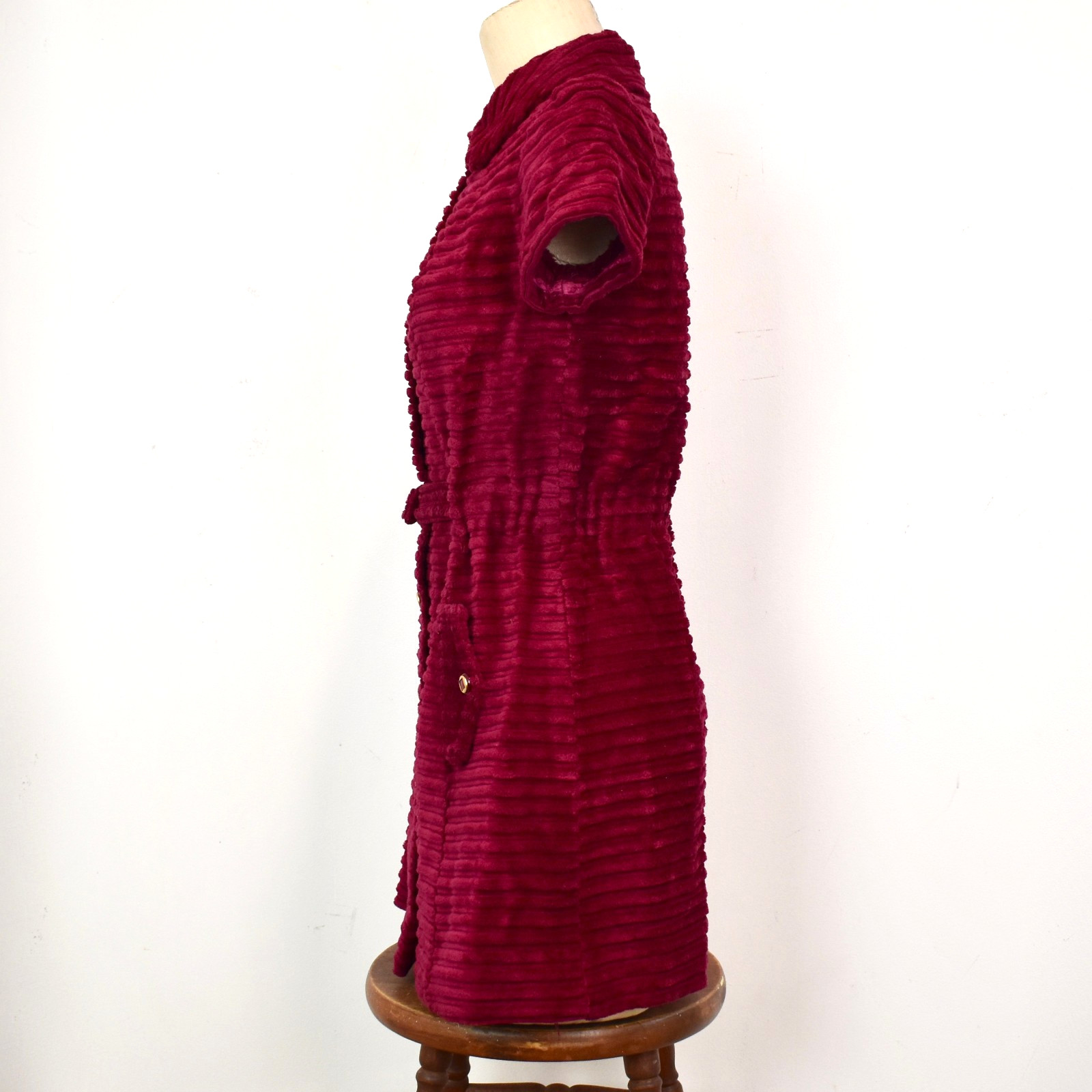 Mod 60s VTG. Corduroy Mini Dress XS-S SP Wide Whale Chunky Cranberry Red