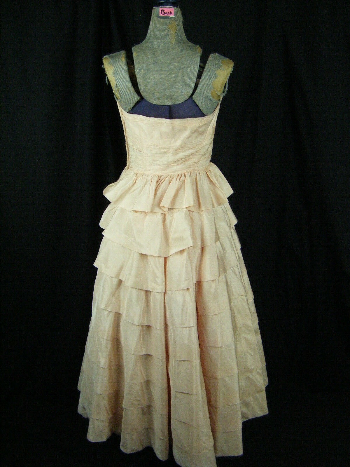 COTILLION FORMALS Vtg 50s Pale Pink Strapless Tiers Party Dress-Bust 32/2XS