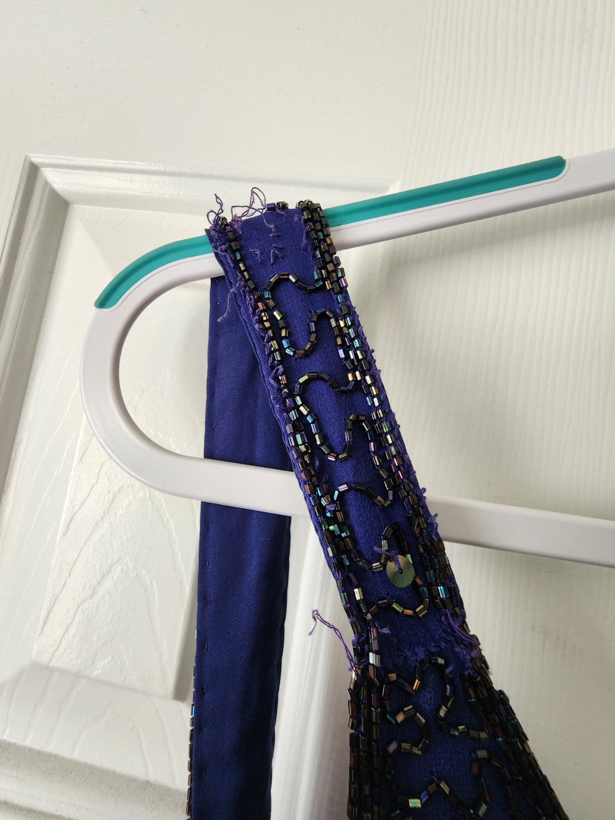 VTG Andretta Donatello Blue Beaded Formal Gown Backless Event Silk L
