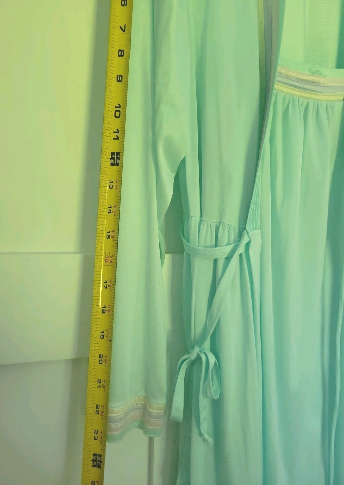 Vintage Spaghetti Strap Night Gown & Belted Robe Set Satin Pale Blue Pastel Trim