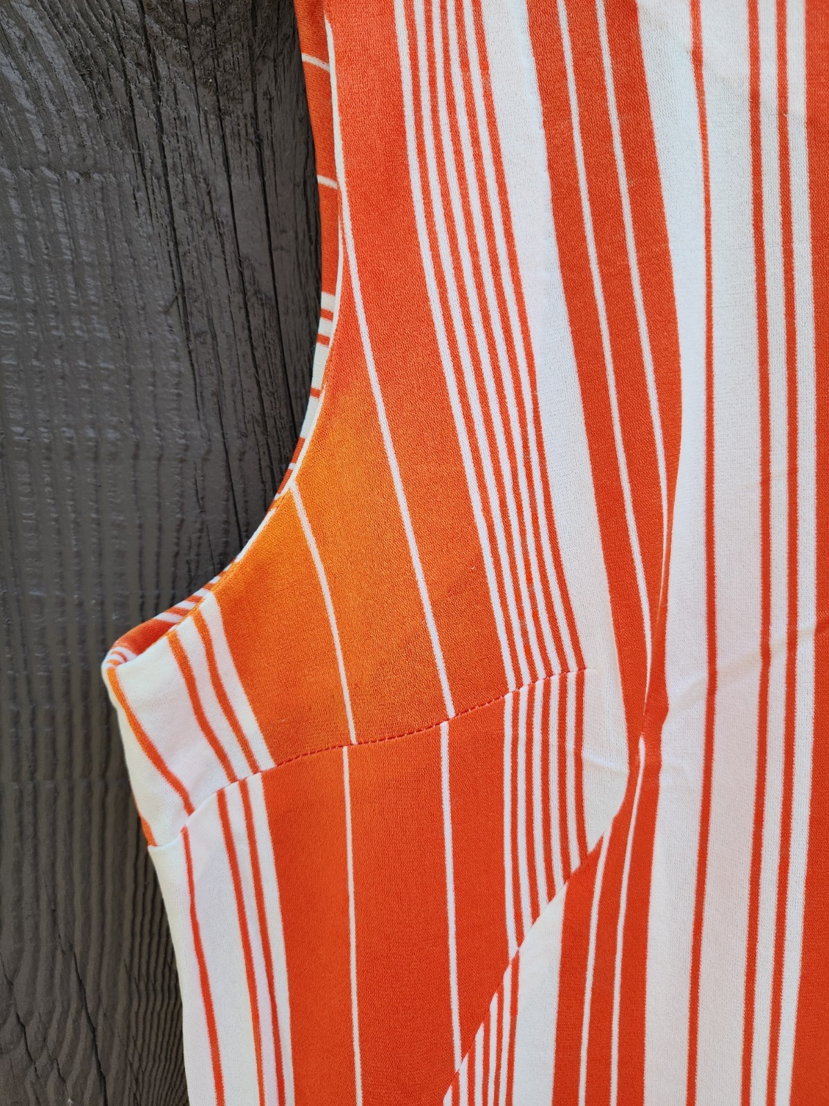 70s Handmade Orange White Stripe Silky Double Knit Polyester Dress Womens XL-1X