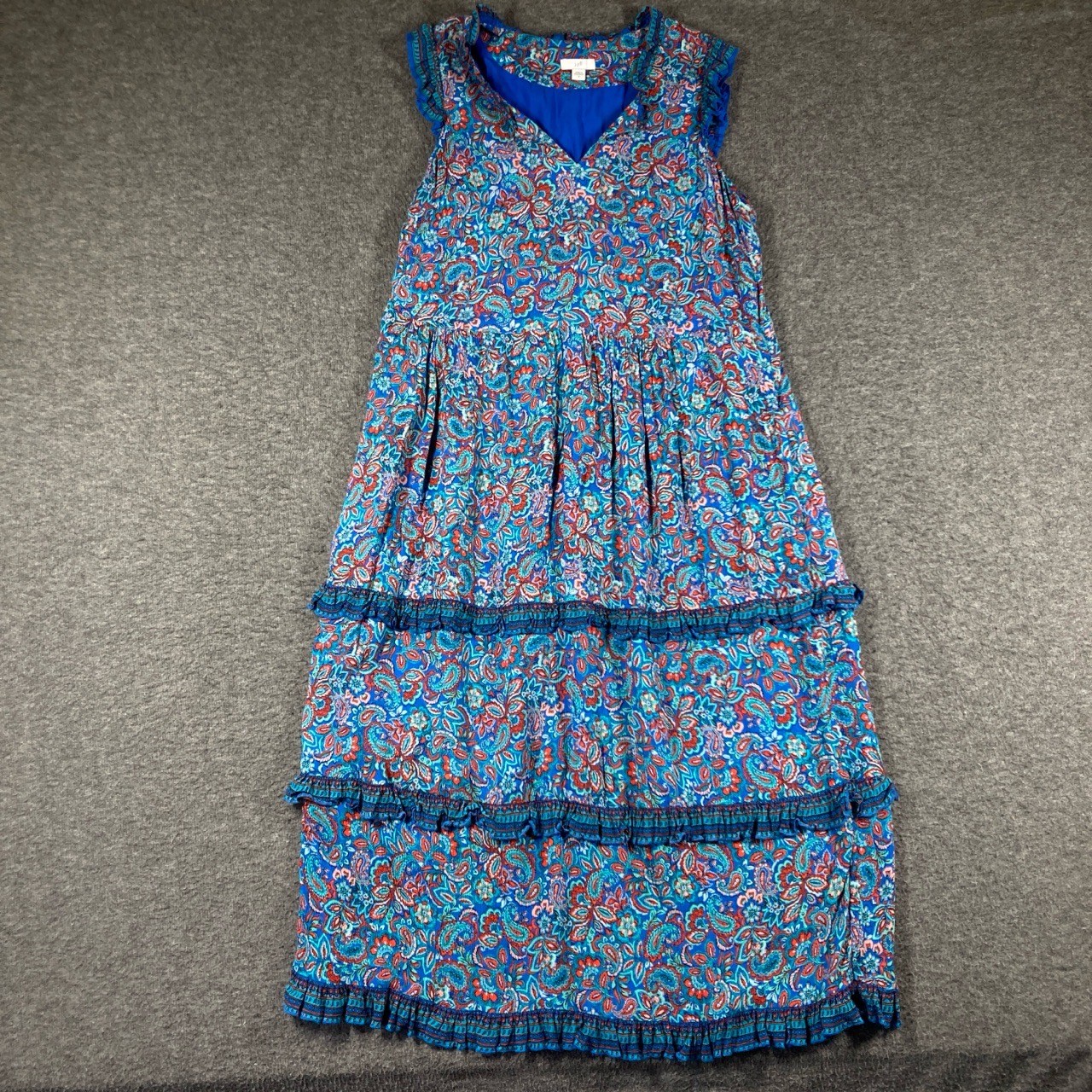 J.jill maxi Dress sundress Womens Sleeveless Blue Red Tiered Floral Boho