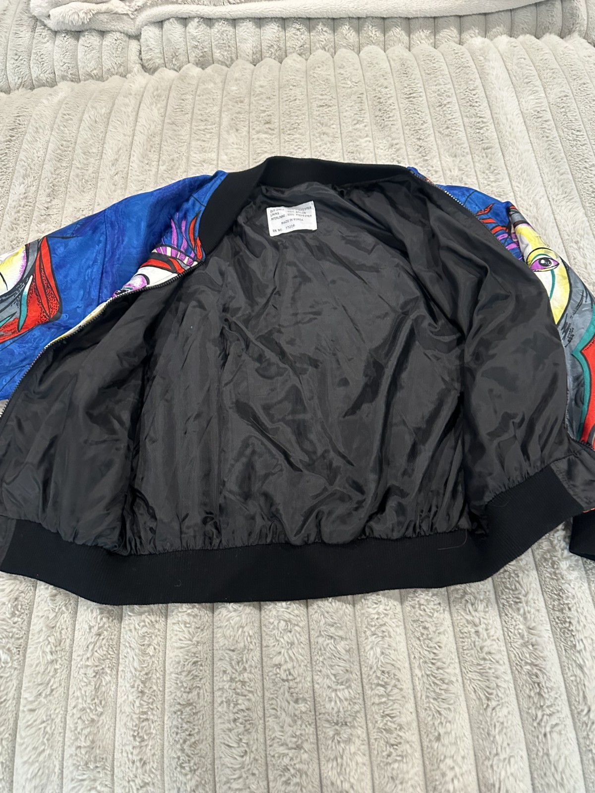 Vintage Picasso Inspired Abstract Art Bomber Jacket Blue Multicolor Korea
