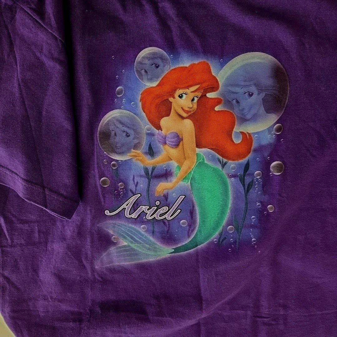 Vintage Disney Little Mermaid T-Shirt Girls Medium Purple Ariel Princess Bubbles