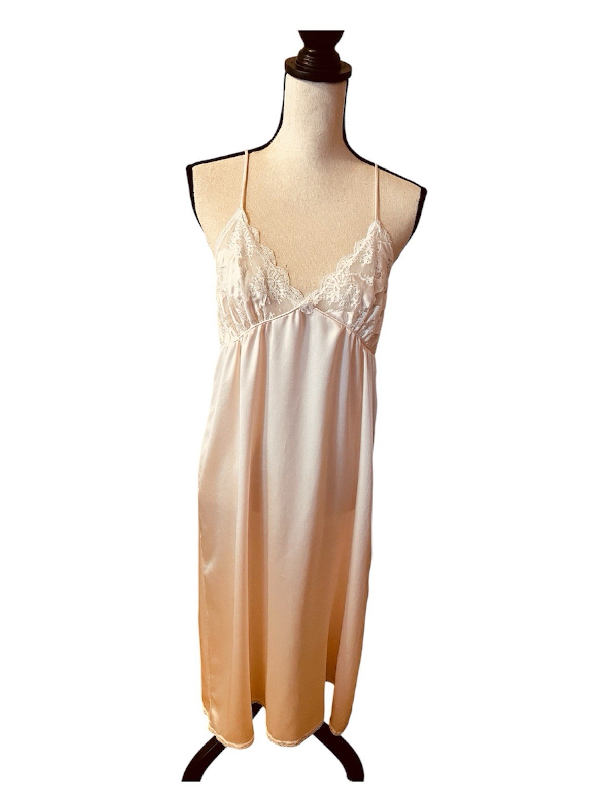 VTG Miss Dior Blush Pink Lace Accent Ballet Length Chemise S
