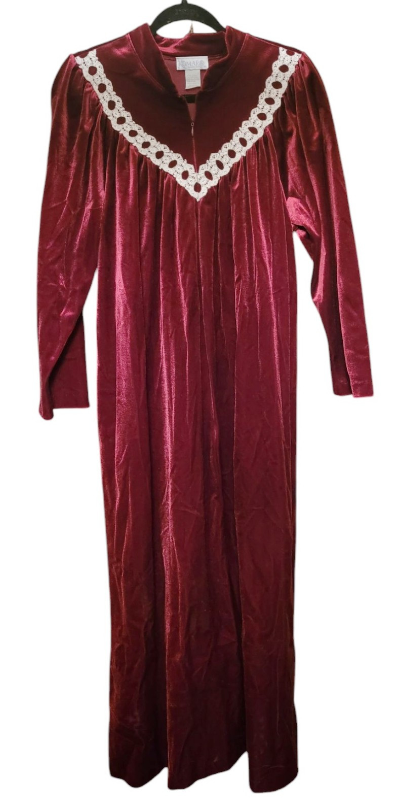 Vintage Red Velvet Nightgown Komar Sleepwear Velour House Coat Robe Medium 12-14