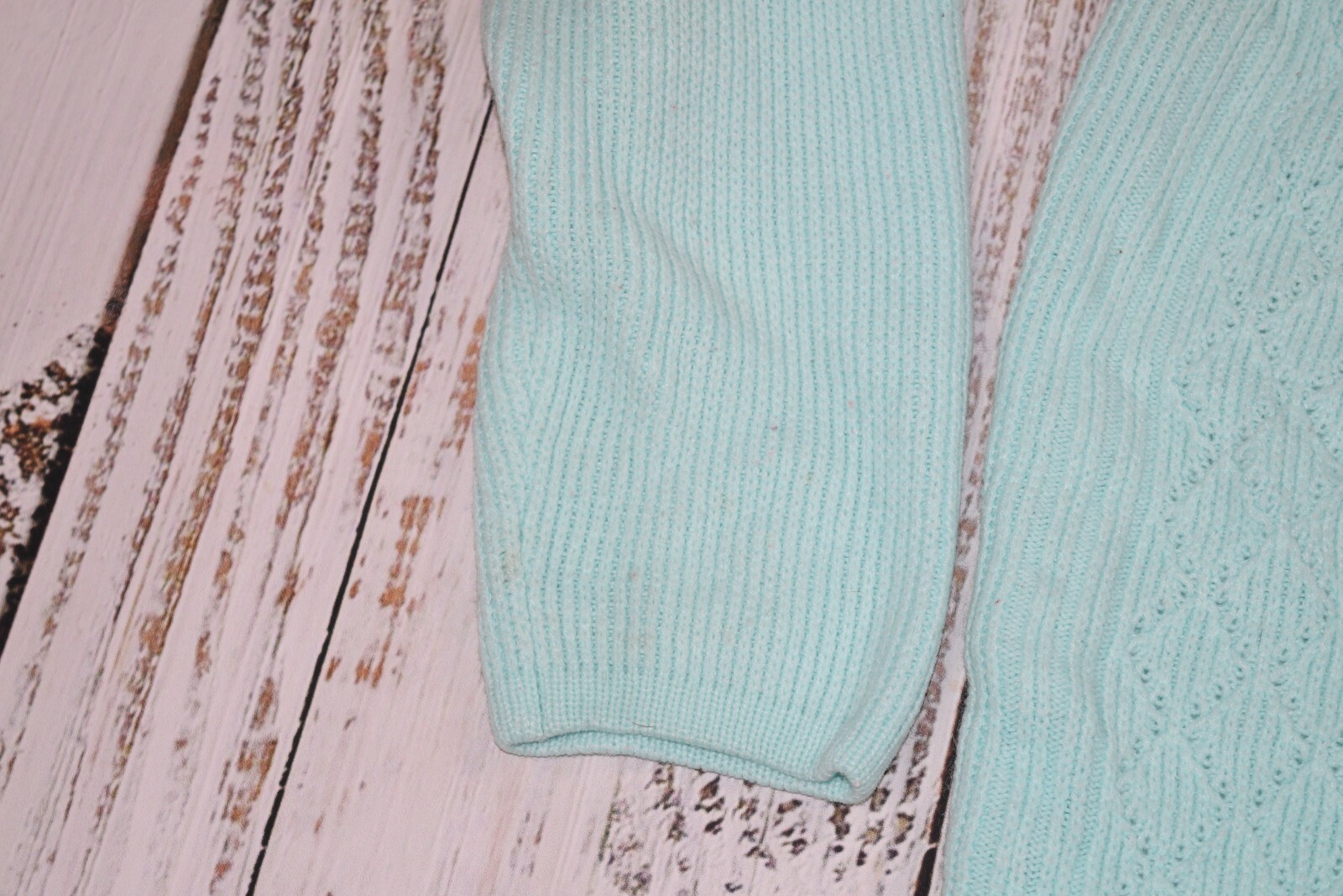 TRUE VINTAGE 60S FULL FASHIONED SEAFOAM GREEN BUTTON CARIDGAN PREPPY ACRYLIC L