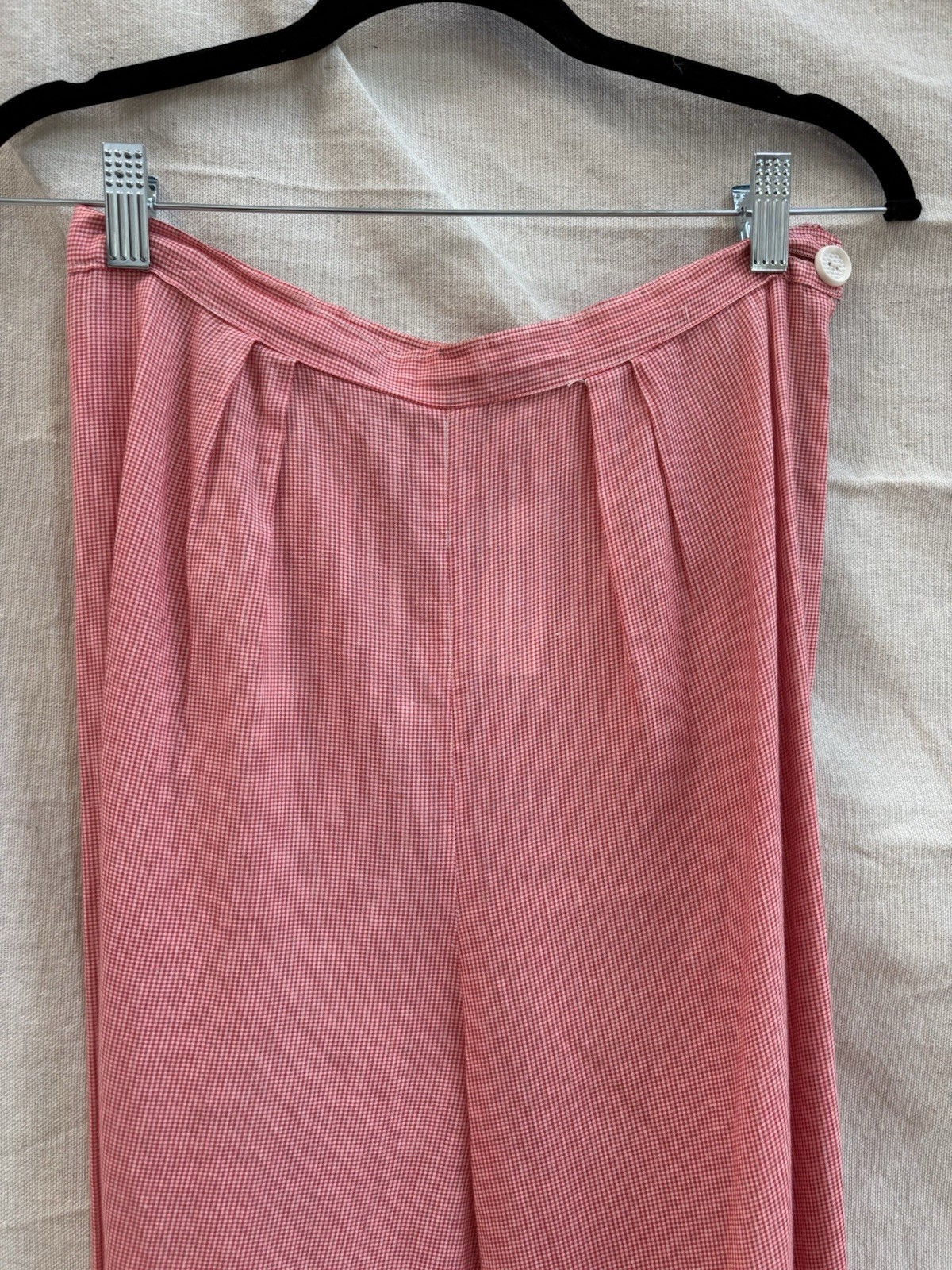 Vintage 1940s Side Button Pants Side Zip Womens Gingham Cotton 1950s