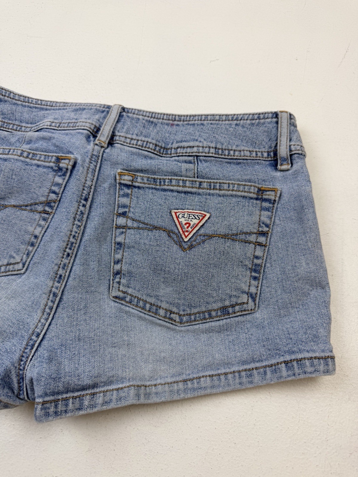 Vtg 90s Y2K Guess Low Rise Micro Mini Denim Shorts Jrs Sz 28 Stretch 26&Prime; Waist