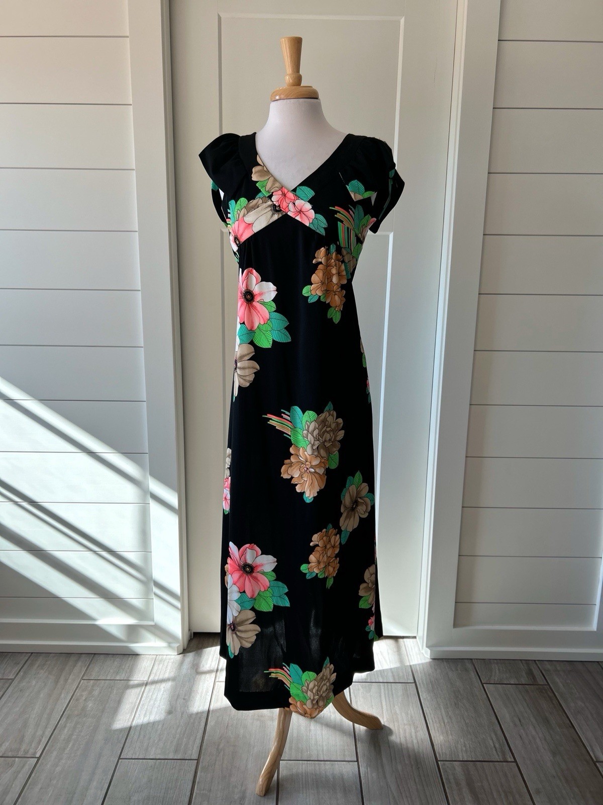 Vintage Hawaiian Dress 1970s Handmade Maxi Boho Hippie Florals XS 0/2