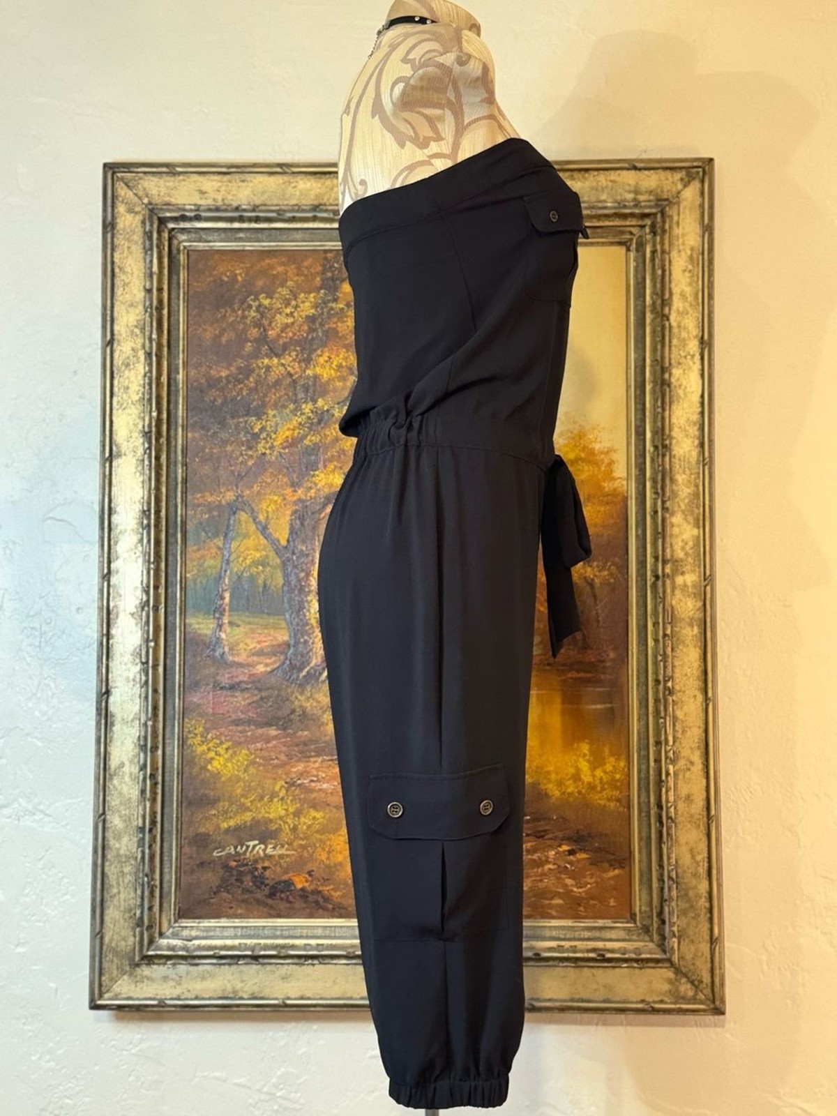 Vintage Y2K Cache Black Strapless Cargo Jumpsuit