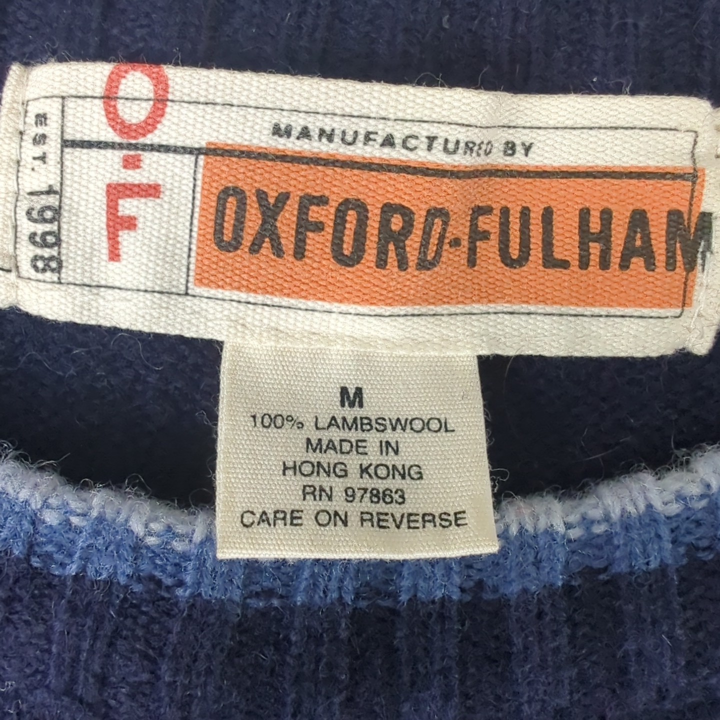 90s Oxford Fulham 100% Lambswool Sweater Size M Blue Snowflakes Christmas Vibe