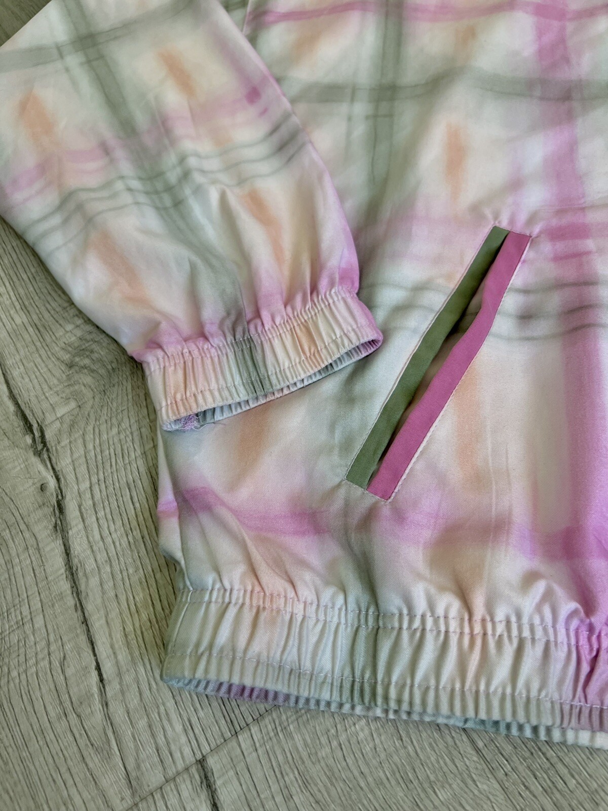 Vintage – TAIL Bomber Jacket-Green/Pink-White Plaid-size Medium