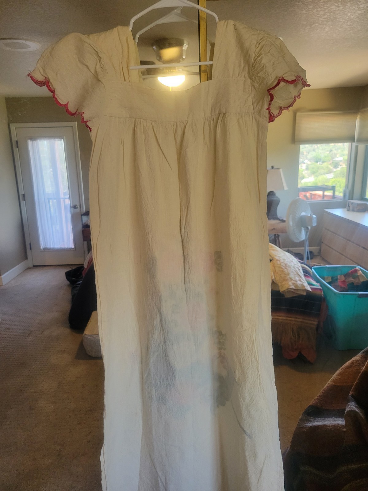 Boho Mexican Embroidered Dress Vintage, Size Small Cream W EMBROIDERED Flowers