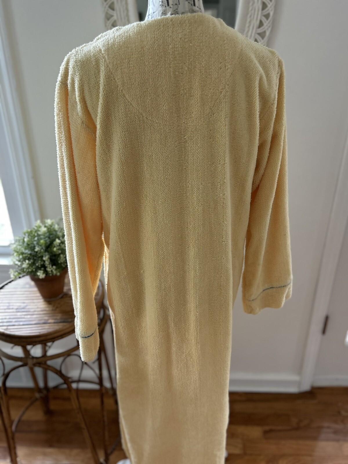 Vintage Stan Herman Chenille Robe House Coat Full Zip Yellow Coffee Cup Muffin S