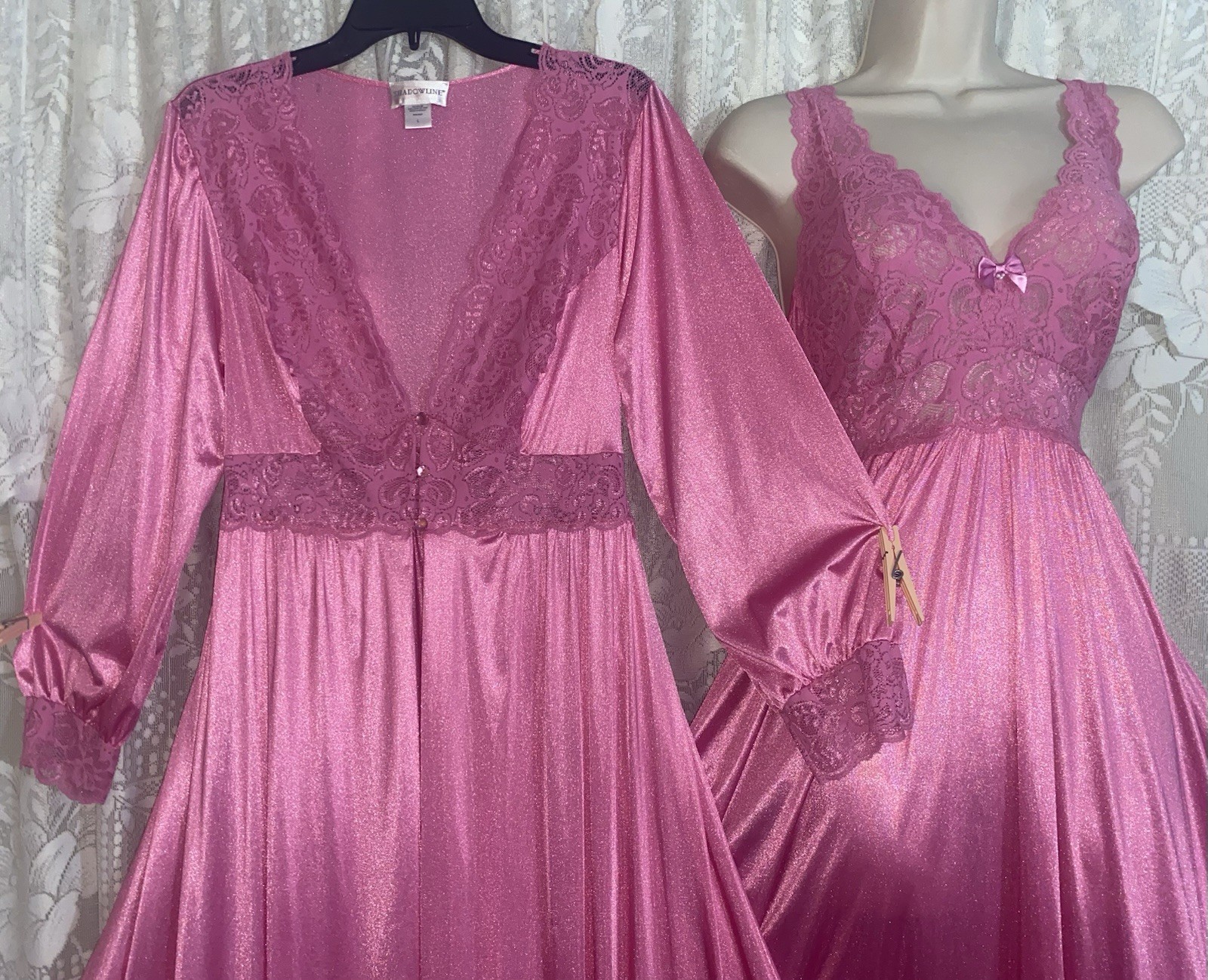 VTG LXL Shadowline DEEP PINK SILKY SOFT Nylon Peignoir Robe Nightgown olga esque