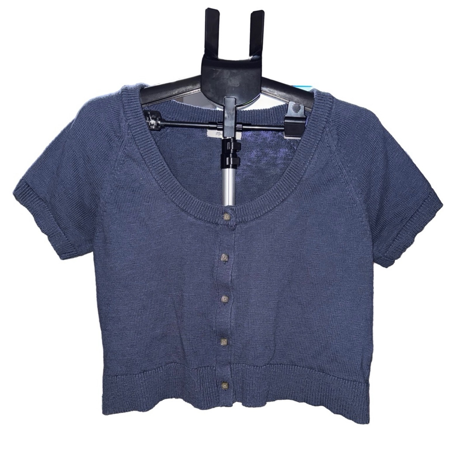 Madewell Blue Ribbed Knit Cardigan Sweater Womens M Cropped Button Up