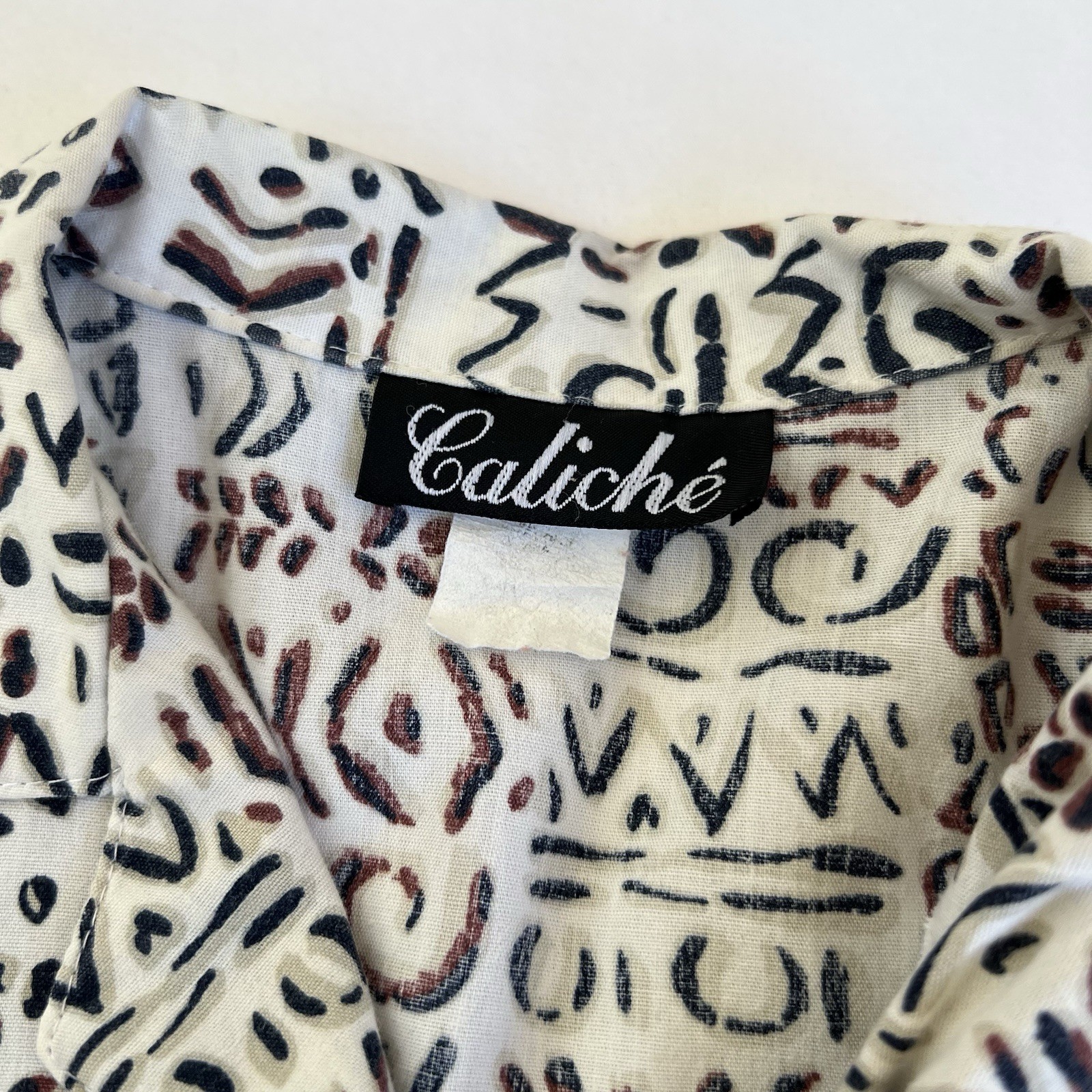 Vintage 80s Caliche Geometric Print Button Up Casual Shirt Sz S Bold Eclectic