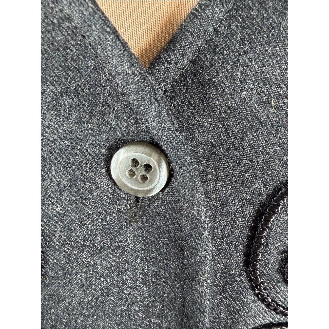 Vintage Talbots Petites 100% Wool Embroidered Gray Midi Dress Size 10P