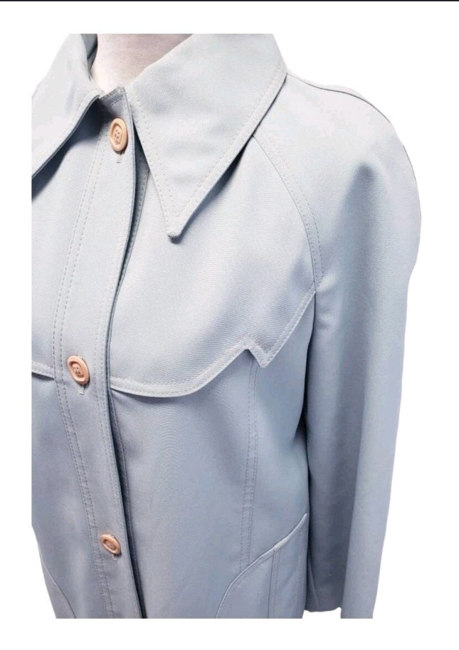 Vintage 1960s Jerold Mod Powder Blue Swing Coat Scalloped Yoke Raglan Sleeve