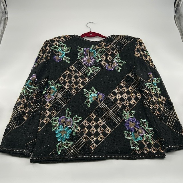 Vintage Michael Edwards Hand Beaded Sequined Floral Evening Jacket