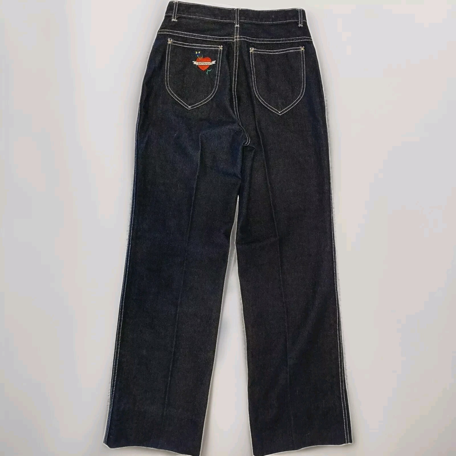 Vtg Brittania Jeans Womens Junior 13 Elephant Bell Bottom Leg Embroidered Heart