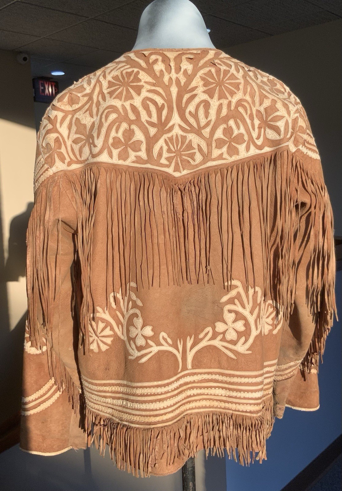 True Vintage Cuera Tamaulipeca Brown Ivory Leather Fringe Jacket Mexico Boho
