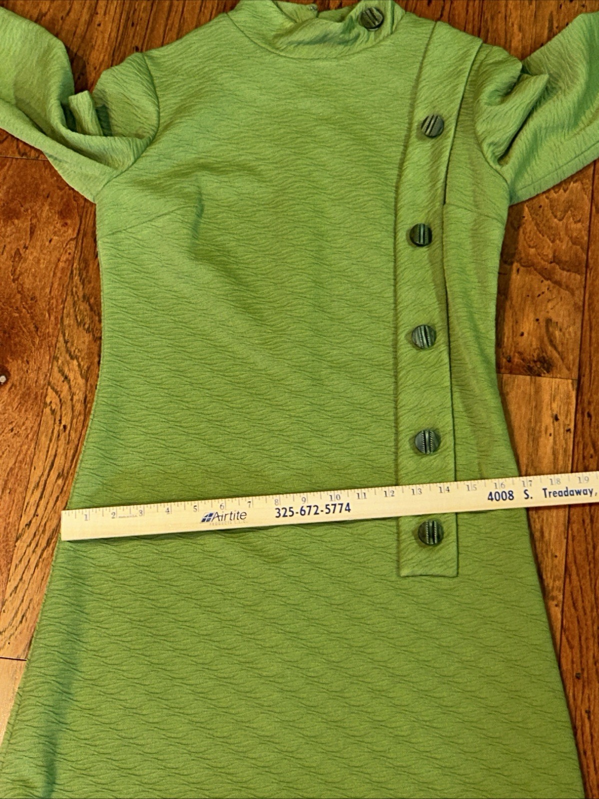 Vintage Retro Mod Dress 60s 70s Acacado Green Polyester Handmade Medium