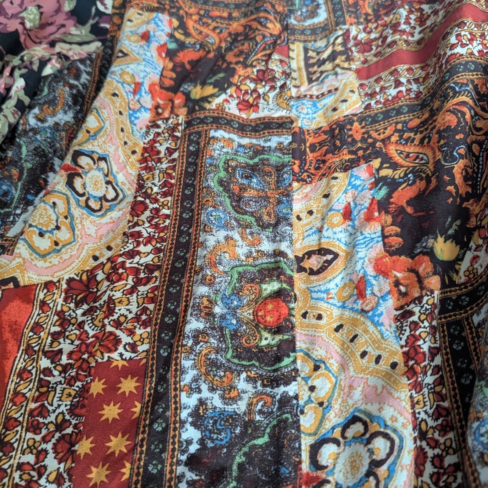 Free People Song Bird Duster Jacket Patchwork Mixed Print Sz M Boho Festival
