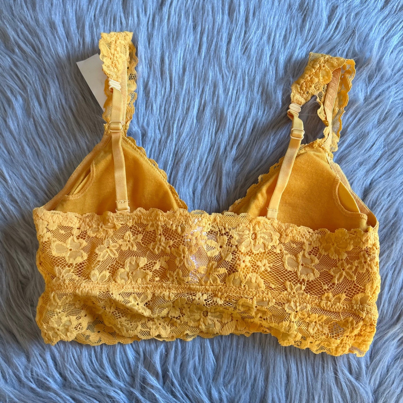 No Boundaries Wireless Bralette Womens Size Medium Yellow Floral Lace Bra