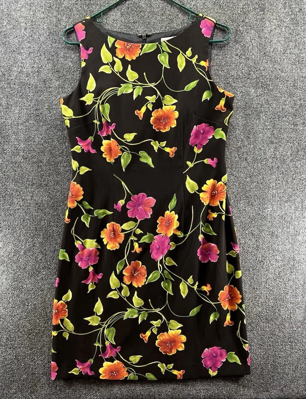 Vtg Jessica Howard Sleeveless Shift Dress Womens 8 Black Floral 90s Retro Whimsy