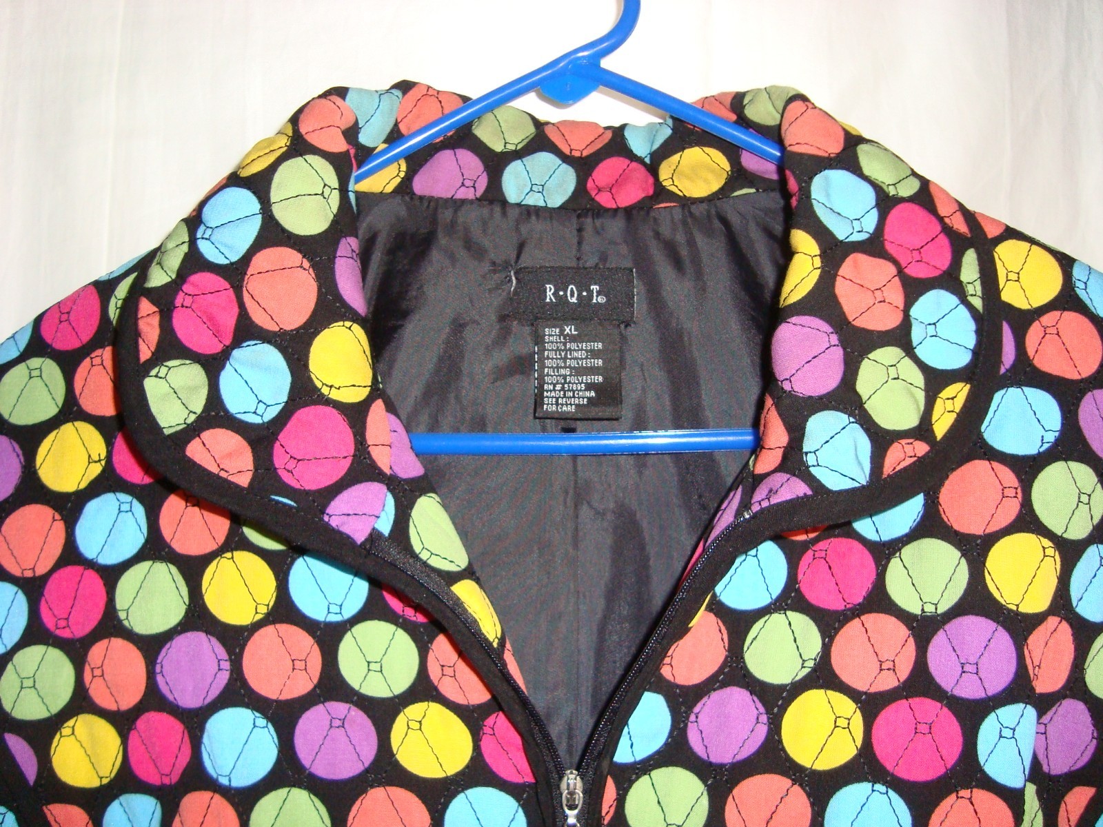 Vintage RQT ART TO WEAR Jacket*Multi Color « Baseball »Polka Dots*XL*Lined*Quilted