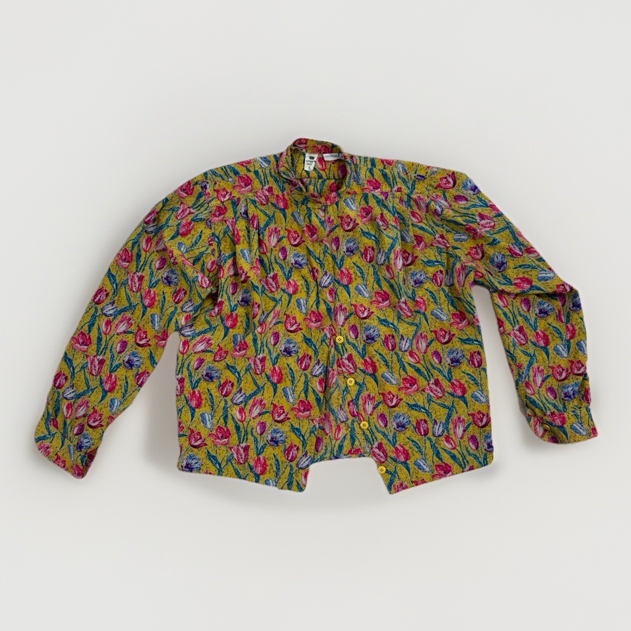 Vintage 80s UNGARO Tulip Floral Print Silk Blouse Size 42 / 8 US Made In Italy