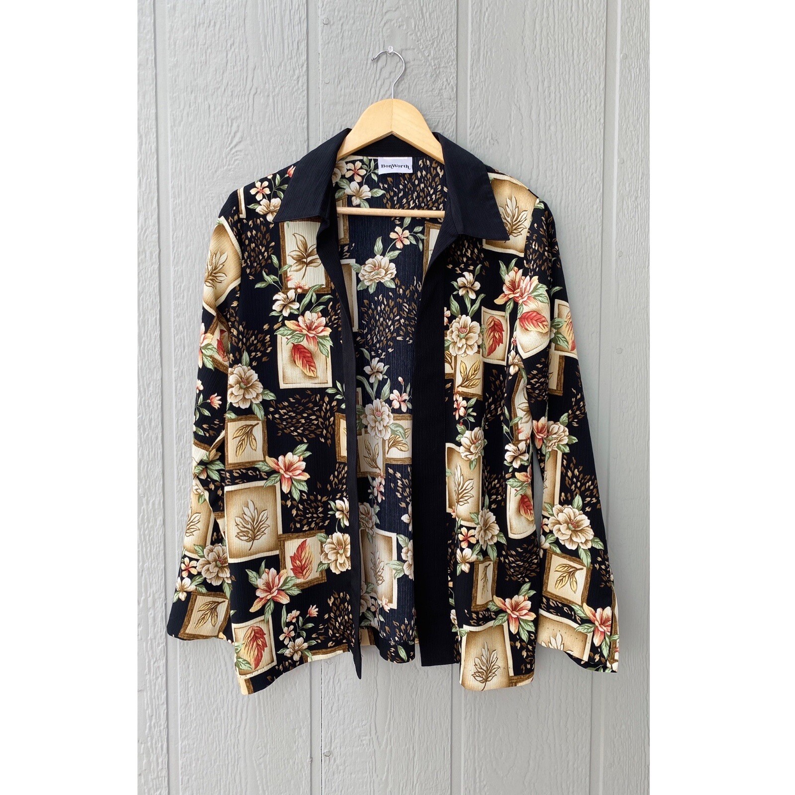 Vintage BonWorth Womens Open Front Cardigan Small Floral Cottagecore Lightweight