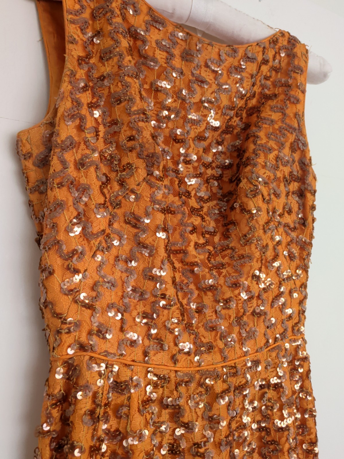 Vintage 60s Mod Burnt Orange Bronze Sequin Dress Column Low Back 36