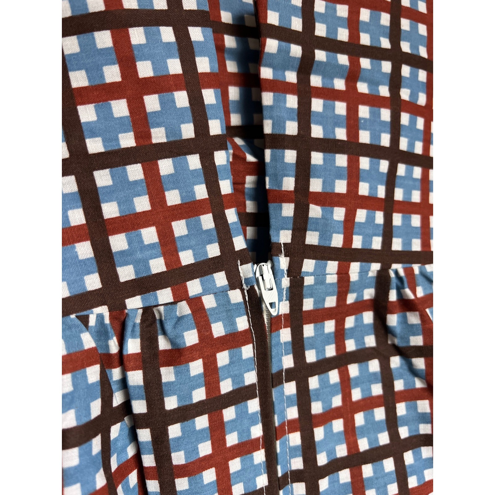 Vintage Plaid Midi Dress Mod MCM Geometric Sleeveless A-Line Muumuu House Coat