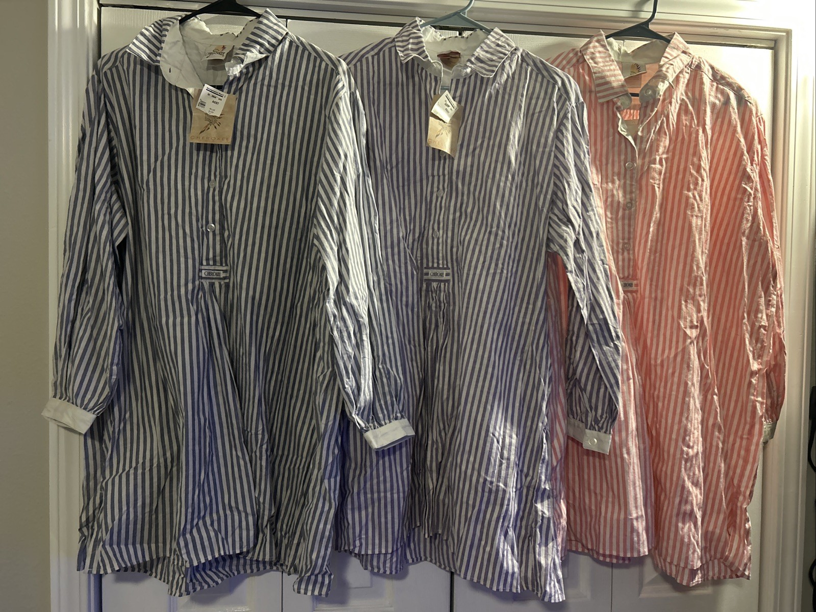 VTG Cherokee Striped Long Cottagecore Sleep Shirt Lot Of 3 NOS Deadstock 80s 90s