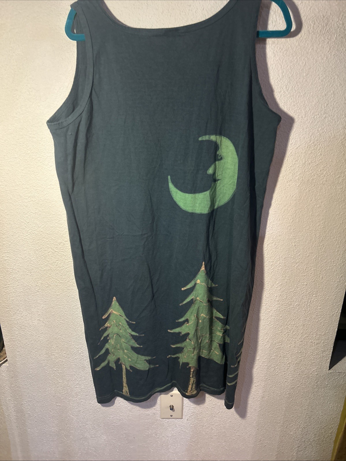 Vintage Batik Green Forest & Moon Tee Tank Dress One Size Fits All